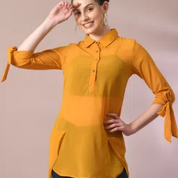 HERE&NOW Roll-Up Sleeves Sheer Georgette Shirt Style Top-image-86