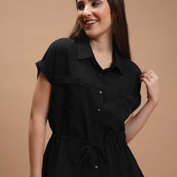 Tokyo Talkies Black Striped Extended Sleeves Tie Ups Shirt Style Top-picture-32