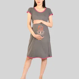 SillyBoom Women Printed Round Neck Maternity Night Dress-picture-27
