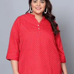 Indietoga Plus Size Polka Dot Printed Mandarin Collar Top-picture-16