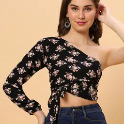 DressBerry Floral Print One Shoulder Crop Top-picture-20
