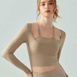 JC Collection Shoulder Straps Fitted Crop Sports Top-picture-23