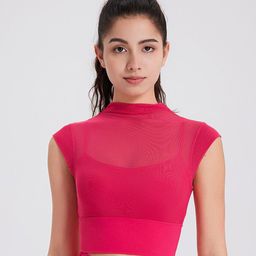 JC Collection High Neck Cap Sleeves Fitted Crop Sports Top-picture-30