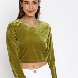 Mayra Olive Green Velvet Crop Top image 1