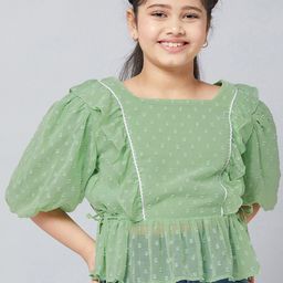 Stylo Bug Green Ruffles Chiffon Peplum Top-picture-5