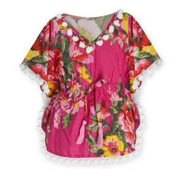 A.T.U.N. Girls Magenta & Green Floral Print Pure Cotton Kaftan Top-picture-14