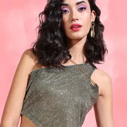 Tokyo Talkies Gold Toned One Shoulder Cut Out Crop Top-image-29