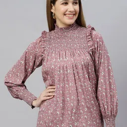 FLAMBOYANT Mauve Floral Print Crepe Top image 1