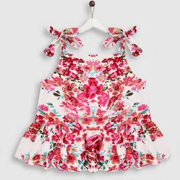 YK Pink & White Floral Print Crepe Peplum Top-picture-40
