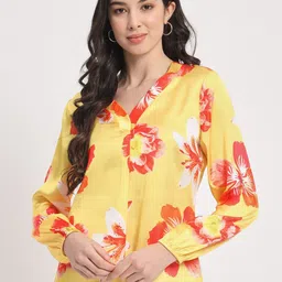 angloindu Floral Printed Puff Sleeves Satin Top-image-50