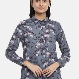 Annabelle by Pantaloons Women Grey Floral Print Shirt Style Top-picture-26