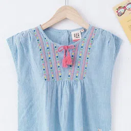 Ed-a-Mamma Striped Tie-Up Neck Extended Sleeves Cotton Top-picture-12