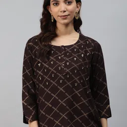 HIGHLIGHT FASHION EXPORT Round Neck Geometric Printed Top-image-0