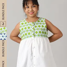 KiddoPanti Girls Reversible Geometric Printed Pure Cotton A-Line Top-picture-24