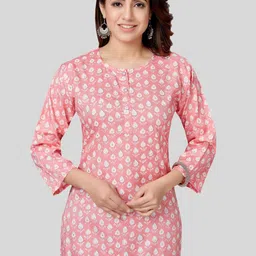 Saree Swarg Pink & White Floral Printed Kurti-image-81