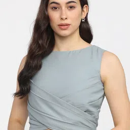 Tokyo Talkies Blue Fitted Crop Top image 1