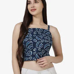 Popwings Ethnic Printed Shoulder Straps Pure Cotton Fitted Crop Top image 1
