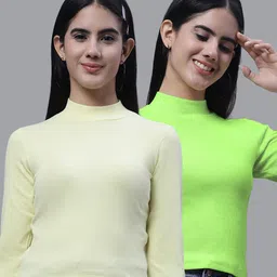 FBAR Pack Of 2 High Neck Ribbed Cotton Fitted Crop Tops-picture-21