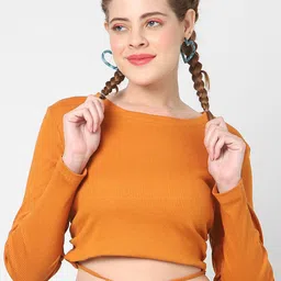 VASTRADO Round Neck Long Sleeves Cotton Crop Top-picture-20