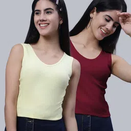 FBAR Pack Of 2 Scoop Neck Sleeveless Ribbed Cotton Crop Tops-picture-18
