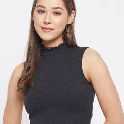 LE BOURGEOIS High Neck Sleeveless Ribbed Cotton Fitted Crop Top-picture-32