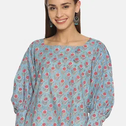 Weaves of Tradition Floral Printed Square Neck Puff Sleeve Cotton Box Top-picture-22
