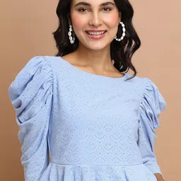 KETCH Round Neck Puff Sleeve Peplum Top-picture-35
