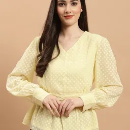 WESTCLO Self Design Cuffed Sleeves Smocking Top-picture-23