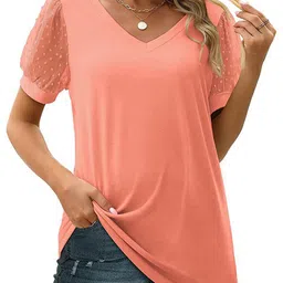 StyleCast x Revolte V-Neck Puff Sleeves Semi Sheer Casual Top image 1