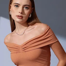 STREET 9 Off-Shoulder Solid Crop Bardot Top image 2