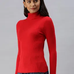 SHOWOFF Women Red Fitted Acrylic Top image 2