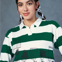 Bewakoof Peanuts Women Shell Striped Oversized Polo Short Top" image 4