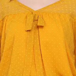 Baawri Self Design Tie-Up Neck Cuffed Sleeves Georgette Top image 2