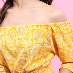 Vishudh Yellow Floral Printed Off-Shoulder Bardot Top image 4