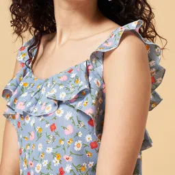 YU by Pantaloons  Floral Printed Sleeveess Ruffled Crop Styled Back Top image 2