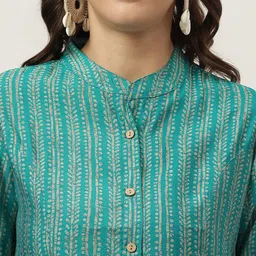 KALINI Ethnic Motifs Printed Mandarin Collar Roll-Up Sleeves Shirt Style Top image 3