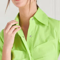 Athena Immutable Green Pleated Pure Cotton Shirt Style Top image 2