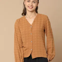 V-Mart Geometric Printed V-Neck Cuffed Sleeves Cotton Shirt Style Top image 2
