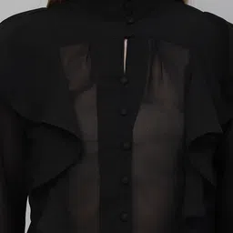 aayu High Neck Sheer Ruffles Georgette Shirt Style Top image 2