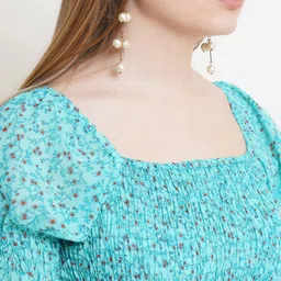 Popwings Turquoise Blue Georgette Peplum Top image 2