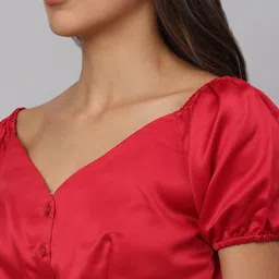 NEUDIS Red Satin Blouson Crop Top image 2