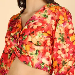 ZNX Clothing Floral Printed Puff Sleeve Front Knot Crop Top image 2