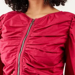 Athena Immutable Puff Sleeves Gathered Detailed Cotton Top image 5