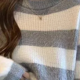 StyleCast Girls Grey & White Striped Acrylic Pullover Sweater image 2