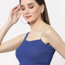 Miramor Blue One Shoulder Pears Embellished Crop Top image 3