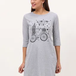 Fleximaa Pack of 2 Navy Blue & Grey Melange Print Maxi Cotton Longline Tops image 3