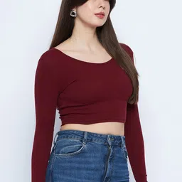 Mayra Ribbed Round Neck Fitted Crop Top image 3