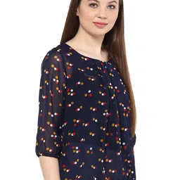 Mayra Polka Dots Printed Cuffed Sleeves Gathered Semi Sheer Crepe Top image 3