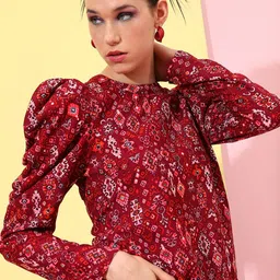 Tokyo Talkies Geometric Printed Puff Sleeves Casual Top image 5