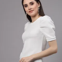 Style Quotient White Puff Sleeve Regular Top image 3